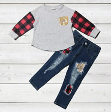 Load image into Gallery viewer, Buffalo Plaid & Sequin 2 Piece Demin Set