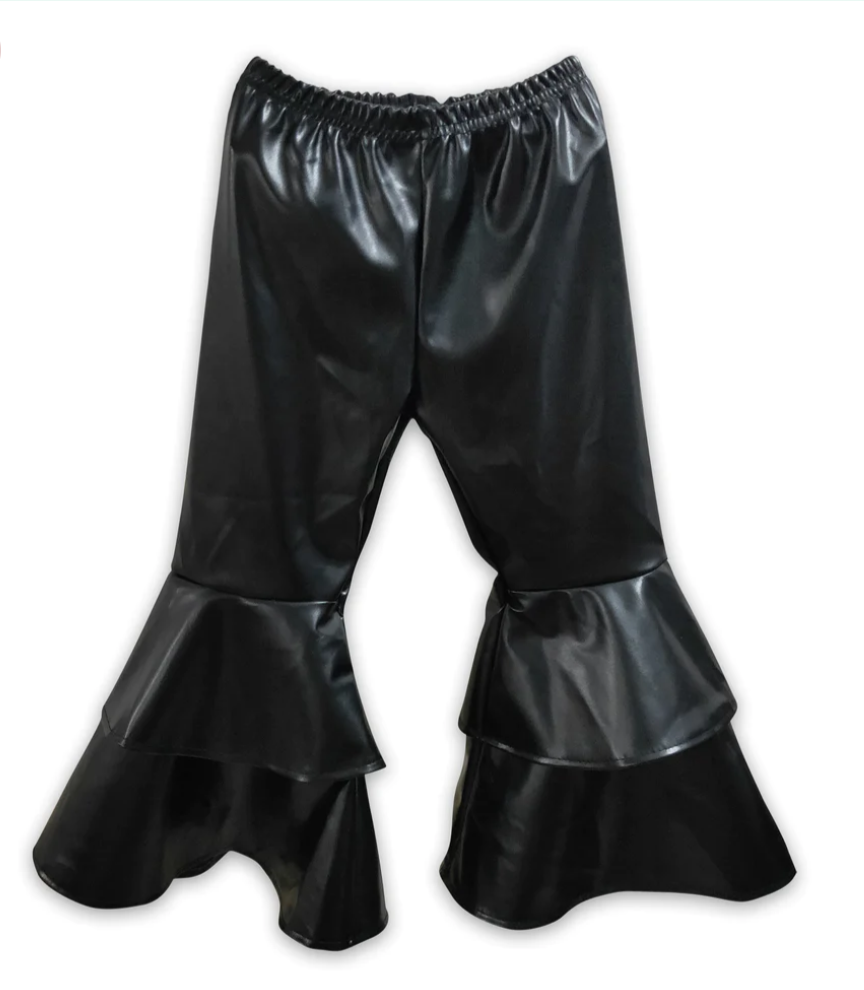 Pre-order: Leather Ruffle Bell Bottom Pants