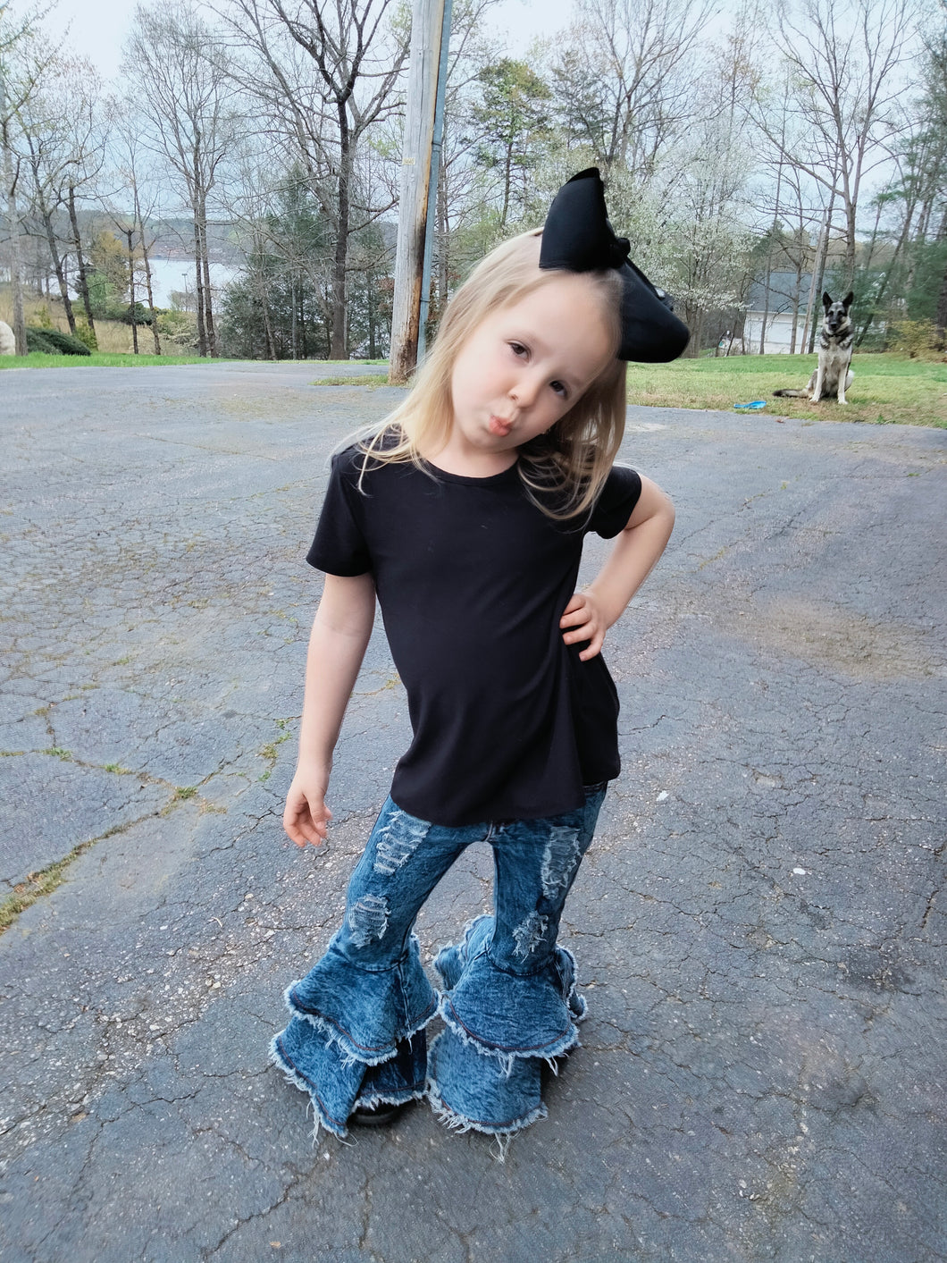 Tiered Bell Bottom Denim - Med Wash