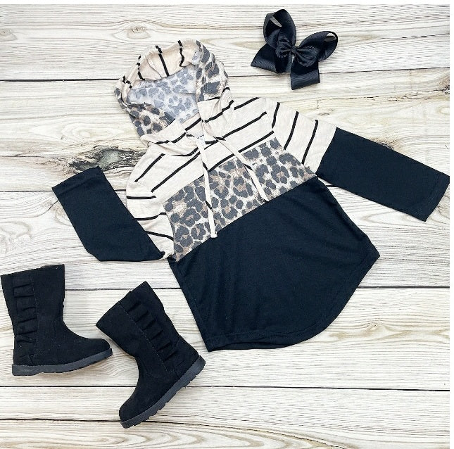 Leopard & Stripe Block Hoodie