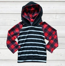 Load image into Gallery viewer, Black&#39;n White Stripped Buffalo Plaid Hoodie
