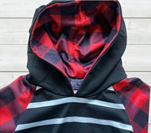 Load image into Gallery viewer, Black&#39;n White Stripped Buffalo Plaid Hoodie
