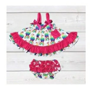 Rainbow Llamas w/ Ruffle Bummies 2 Piece Set