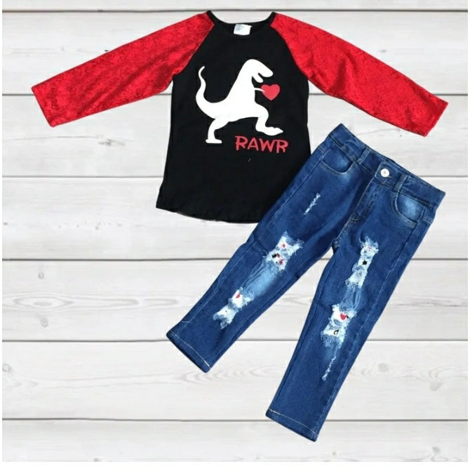 Dino Rawr Distressed 2 Piece Set