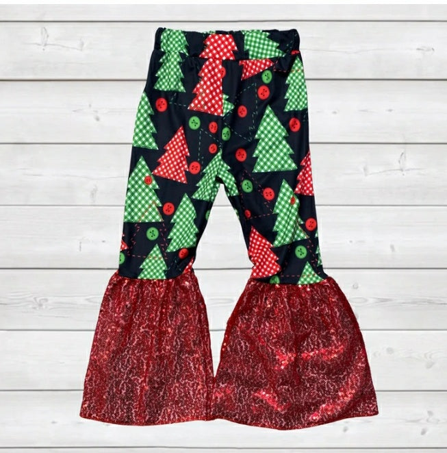 Red Sequin Tree Bell Bottoms