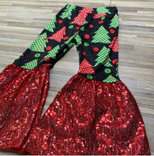 Load image into Gallery viewer, Red Sequin Tree Bell Bottoms
