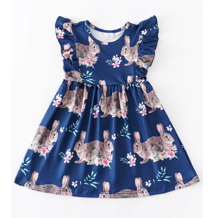 Navy Rabbit Ruffle Dress
