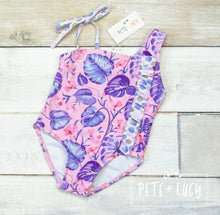 Load image into Gallery viewer, Tropical Lilac Girl&#39;s One Piece Swim Suit
