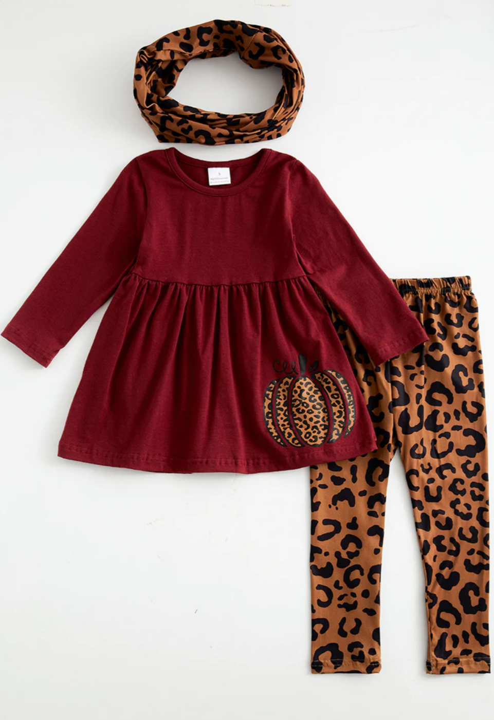 Maroon Leopard Pumpkin Scarf 3 Piece Set