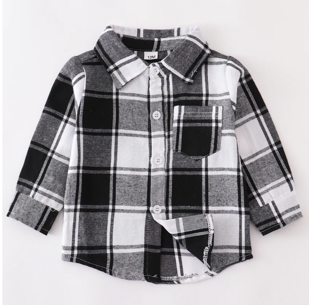 Black Plaid Button Down Shirt