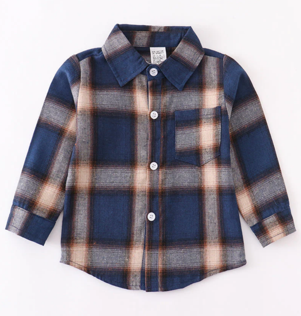 Navy Plaid Button Down Shirt