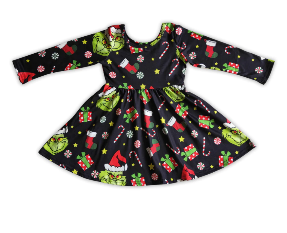 Green Face Character Twirly Dress