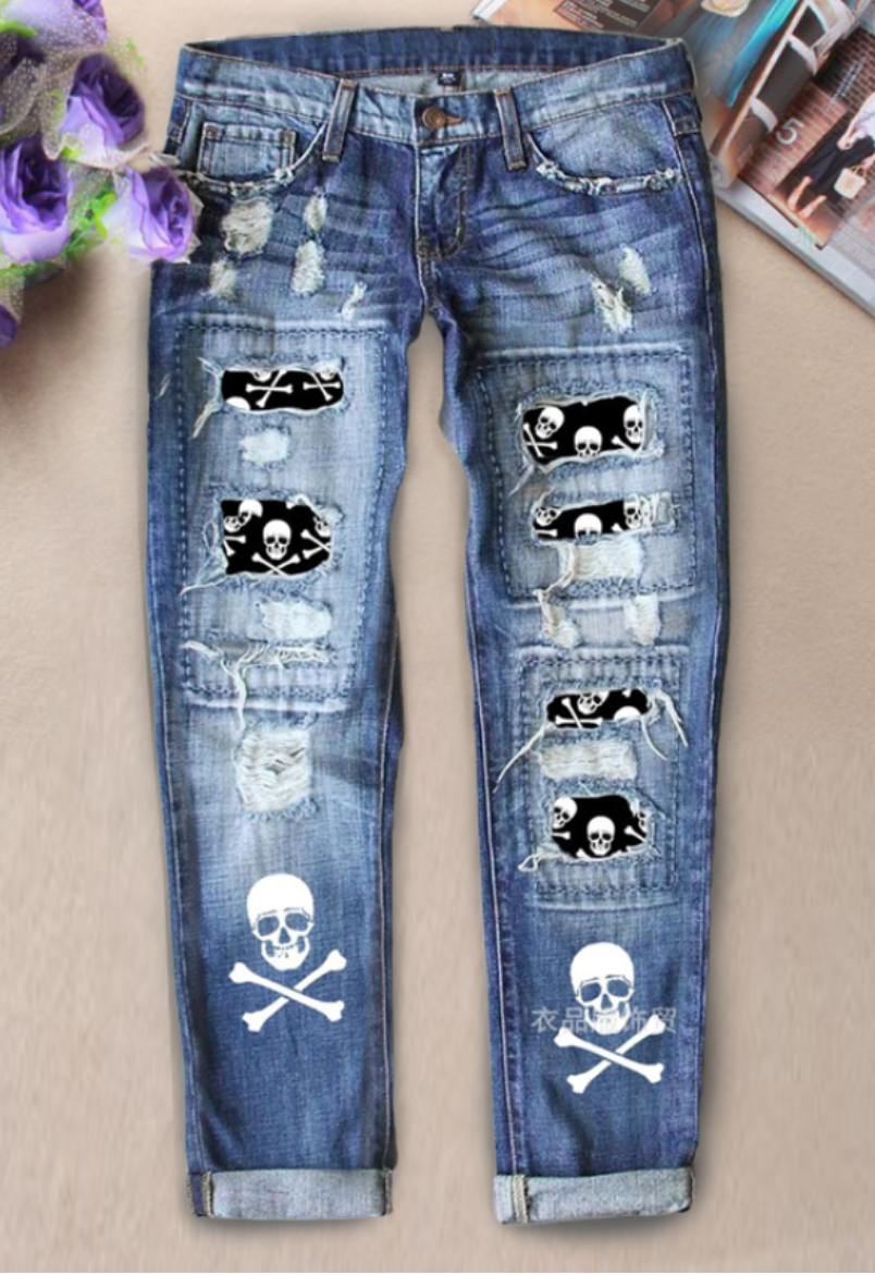 Skull Print Jeans