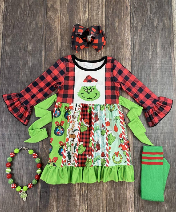 Buffalo Plaid Grinch Dress