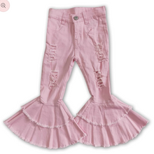 Load image into Gallery viewer, Tiered Distressed Bell Bottom Denim (Multiple Colors)
