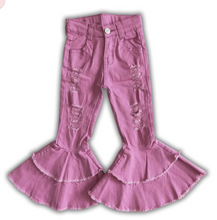 Load image into Gallery viewer, Tiered Distressed Bell Bottom Denim (Multiple Colors)

