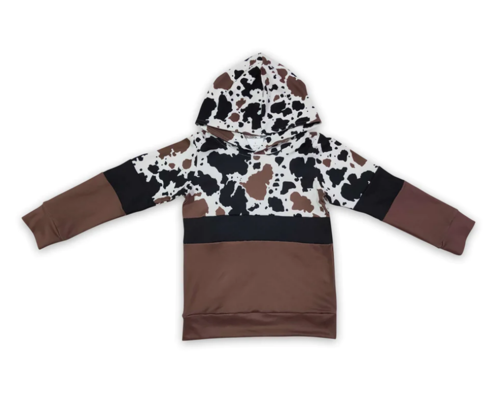 Cow Print Hooded Long Sleeve Shirt