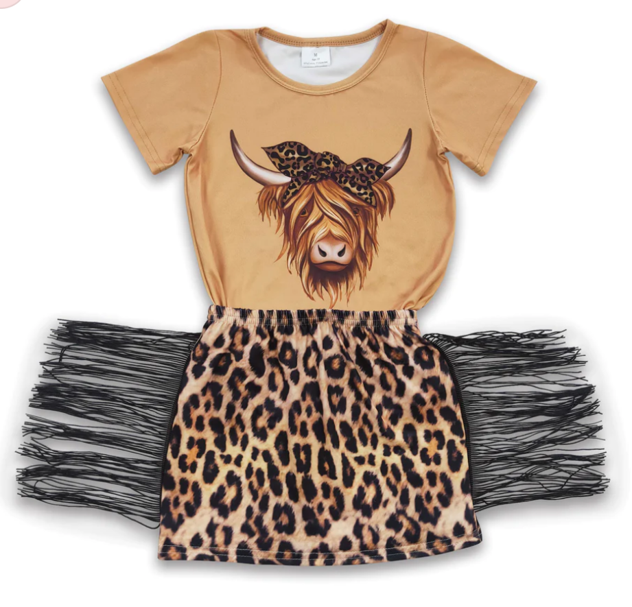 Highland Cow Tassel Skirt Set