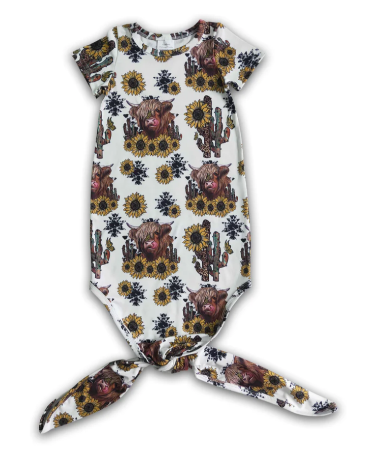 Sunflower Highland Cow Newborn Gown